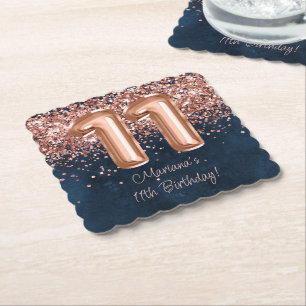 Rose Gold Navy Blau 11. Geburtstagsfeier Untersetzer