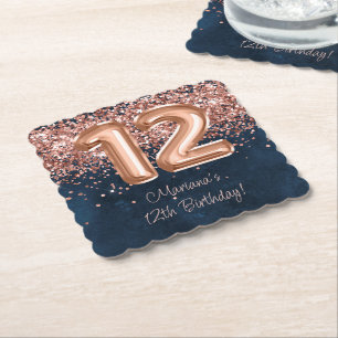 Rose Gold Navy Blau 12. Geburtstagsfeier Untersetzer