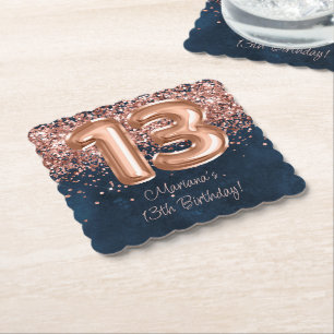 Rose Gold Navy Blau 13. Geburtstagsfeier Untersetzer