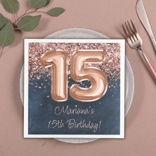 Rose Gold Navy Blau 15. Geburtstagsfeier Serviette