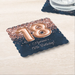 Rose Gold Navy Blau 18. Geburtstagsfeier Untersetzer
