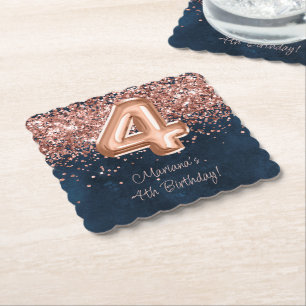 Rose Gold Navy Blau 4. Geburtstagsfeier Untersetzer