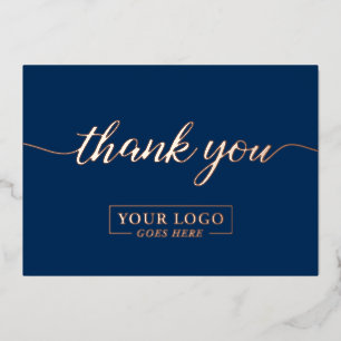 Rose Gold Navy Blau Benutzerdefiniertes Firmenlogo Folien Feiertagskarte