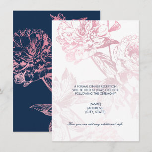 Rose Gold Navy Blau Florale Hochzeitsempfangs Only Einladung