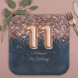 Rose Gold Navy Blue 11. Geburtstagsparty Pappteller
