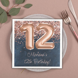 Rose Gold Navy Blue 12. Geburtstagsparty Serviette