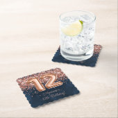 Rose Gold Navy Blue 12. Geburtstagsparty Untersetzer (Vor Ort)