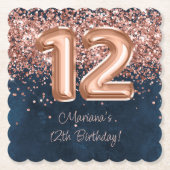 Rose Gold Navy Blue 12. Geburtstagsparty Untersetzer (Vorderseite)