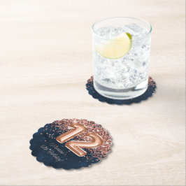 Rose Gold Navy Blue 12. Geburtstagsparty Untersetzer