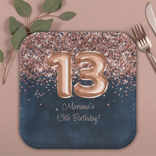 Rose Gold Navy Blue 13. Geburtstagsparty Pappteller