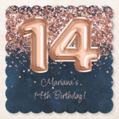 Rose Gold Navy Blue 14. Geburtstagsparty Untersetzer (Vorderseite)