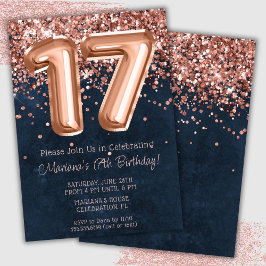 Rose Gold Navy Blue 17. Geburtstagsparty Einladung