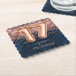 Rose Gold Navy Blue 17. Geburtstagsparty Untersetzer