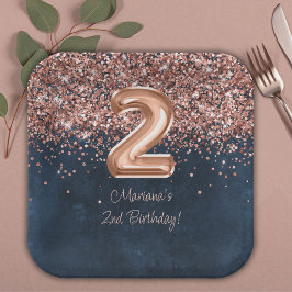 Rose Gold Navy Blue 2. Geburtstag Party Pappteller