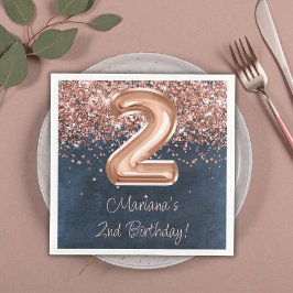 Rose Gold Navy Blue 2. Geburtstag Party Serviette