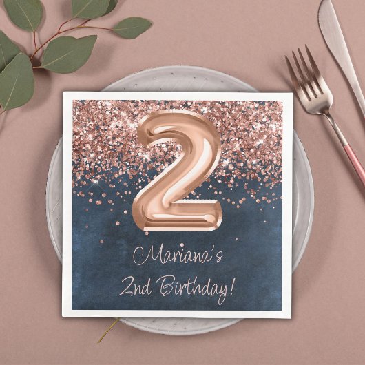 Rose Gold Navy Blue 2. Geburtstag Party Serviette