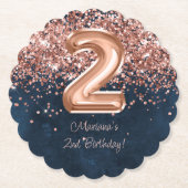 Rose Gold Navy Blue 2. Geburtstag Party Untersetzer (Vorderseite)