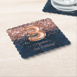 Rose Gold Navy Blue 3. Geburtstag Party Untersetzer