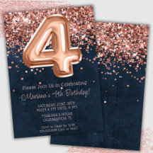 Rose Gold Navy Blue 4. Geburtstag Party Einladung