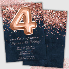 Rose Gold Navy Blue 4. Geburtstag Party Einladung