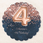 Rose Gold Navy Blue 4. Geburtstag Party Untersetzer (Vorderseite)