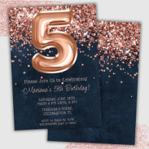 Rose Gold Navy Blue 5. Geburtstagsparty Einladung