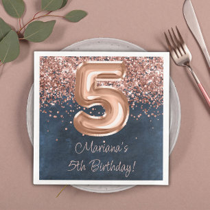Rose Gold Navy Blue 5. Geburtstagsparty Serviette