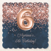 Rose Gold Navy Blue 6. Geburtstagsparty Untersetzer (Vorderseite)
