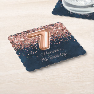 Rose Gold Navy Blue 7. Geburtstagsparty Untersetzer