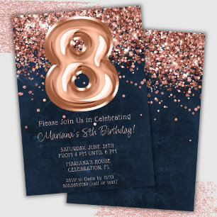 Rose Gold Navy Blue 8. Geburtstagsparty Einladung