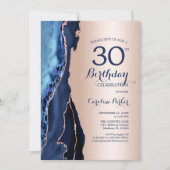 Rose Gold Navy Blue Agate 30. Geburtstag Einladung (Vorderseite)