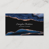 Rose Gold Navy Blue Agate Business Card Visitenkarte (Vorderseite)