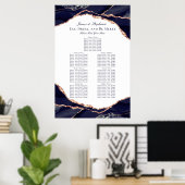 Rose Gold Navy Blue Agate Hochzeitskarte Poster (Heimbüro)