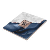 Rose Gold Navy Blue Agate Monogram Fliese (Seite)