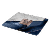 Rose Gold Navy Blue Agate Monogram Tr Schneidebrett (Ecke)