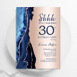 Rose Gold Navy Blue Agate Überraschung 30. Geburts Einladung<br><div class="desc">Navy Blau und Rose Gold überraschen 30. Geburtstag Party Einladung. Elegantes modernes Design mit königsblauen Aquarellfarben,  marmorgeode Hintergrund,  Imitate Glitzer Rose Gold und Typografie Drehbuch Schriftart. Die trendige Einladungskarte eignet sich perfekt für eine stilvolle Damenfeier. Gedruckte Zazzle Einladungen oder Sofortdownload digitalen druckbaren Vorlage.</div>