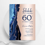 Rose Gold Navy Blue Agate Überraschung 60. Geburts Einladung<br><div class="desc">Navy Blau und Rose Gold überraschen 60. Geburtstag Einladung. Elegantes modernes Design mit königsblauen Aquarellfarben,  marmorgeode Hintergrund,  Imitate Glitzer Rose Gold und Typografie Drehbuch Schriftart. Die trendige Einladungskarte eignet sich perfekt für eine stilvolle Damenfeier. Gedruckte Zazzle Einladungen oder Sofortdownload digitalen druckbaren Vorlage.</div>