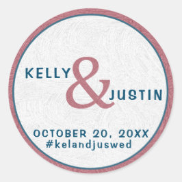 Rose Gold Navy Blue Custom Wedding Date Hashtag Runder Aufkleber