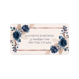 Rose Gold Navy Blue Dusty Pink Floral Address Adressaufkleber