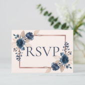 Rose Gold Navy Blue Dusty Pink Floral No Menu UAWG RSVP Karte (Stehend Vorderseite)