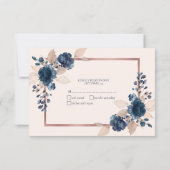 Rose Gold Navy Blue Dusty Pink Floral No Menu UAWG RSVP Karte (Rückseite)
