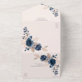 Rose Gold Navy Blue Dusty Pink Floral Wedding All In One Einladung (Außenbereich)