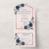 Rose Gold Navy Blue Dusty Pink Floral Wedding All In One Einladung (Innen Boden)