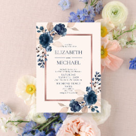 Rose Gold Navy Blue Dusty Pink Floral Wedding Einladung