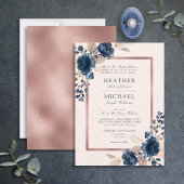 Rose Gold Navy Blue Dusty Pink Floral Wedding Einladung