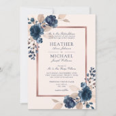 Rose Gold Navy Blue Dusty Pink Floral Wedding Einladung (Vorderseite)