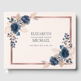 Rose Gold Navy Blue Dusty Pink Floral Wedding Gästebuch