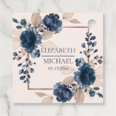 Rose Gold Navy Blue Dusty Pink Floral Wedding Geschenkanhänger (Rückseite)