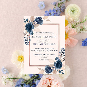 Rose Gold Navy Blue Dusty Pink Floral Wedding Invi Einladung