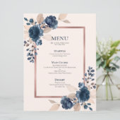 Rose Gold Navy Blue Dusty Pink Floral Wedding Menükarte (Stehend Vorderseite)